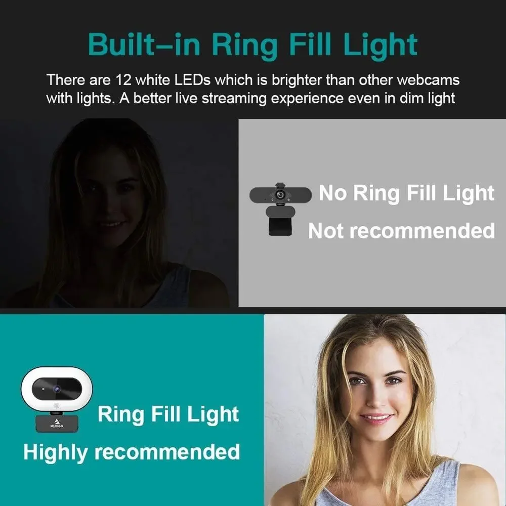 NEW NEXIGO Black White Ring Light Auto Focus Microphone Video Camera WebCam